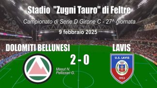 La Dolomiti Bellunesi vince contro il Lavis: il 2-0 vale il primo posto in classifica